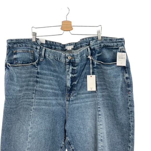 Good American Good Boy Straight Jeans Indigo678‎ Distressed Blue Plus Size 28 - Picture 3 of 13